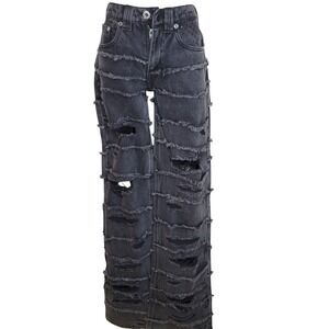 Racer Worldwide Distressed Grunge Mid Rise Jeans Washed Flag Jeans 26 Y2K Baggy